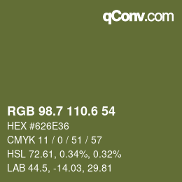 カラーコード: RGB 98.7 110.6 54 | qconv.com