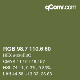 カラーコード: RGB 98.7 110.6 60 | qconv.com