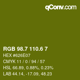 カラーコード: RGB 98.7 110.6 7 | qconv.com