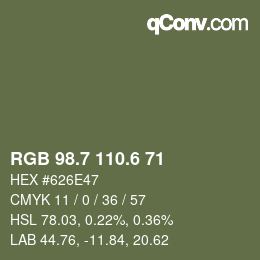 カラーコード: RGB 98.7 110.6 71 | qconv.com
