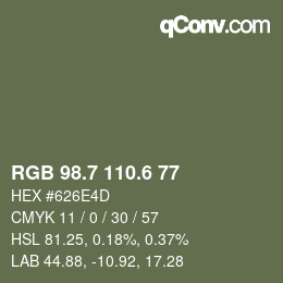 カラーコード: RGB 98.7 110.6 77 | qconv.com