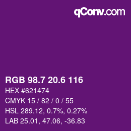 カラーコード: RGB 98.7 20.6 116 | qconv.com