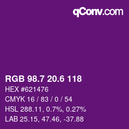 カラーコード: RGB 98.7 20.6 118 | qconv.com