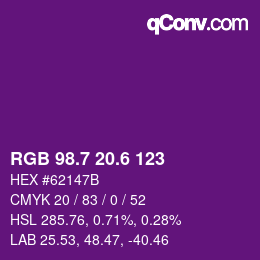 カラーコード: RGB 98.7 20.6 123 | qconv.com