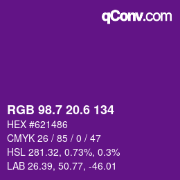カラーコード: RGB 98.7 20.6 134 | qconv.com