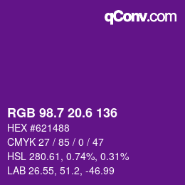 カラーコード: RGB 98.7 20.6 136 | qconv.com