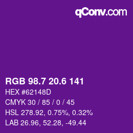 カラーコード: RGB 98.7 20.6 141 | qconv.com