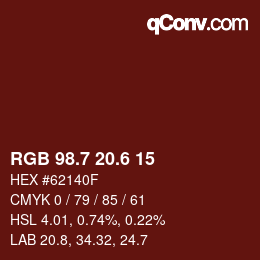 カラーコード: RGB 98.7 20.6 15 | qconv.com