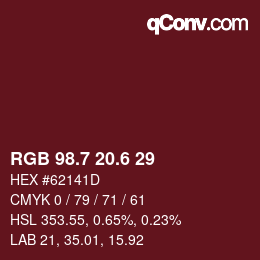 カラーコード: RGB 98.7 20.6 29 | qconv.com