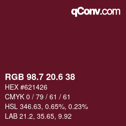 カラーコード: RGB 98.7 20.6 38 | qconv.com