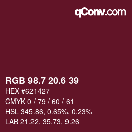カラーコード: RGB 98.7 20.6 39 | qconv.com
