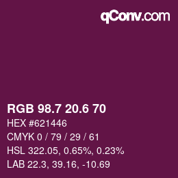 カラーコード: RGB 98.7 20.6 70 | qconv.com