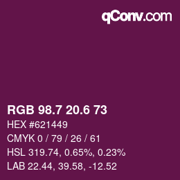 カラーコード: RGB 98.7 20.6 73 | qconv.com