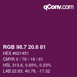 カラーコード: RGB 98.7 20.6 81 | qconv.com