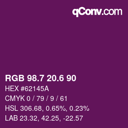 カラーコード: RGB 98.7 20.6 90 | qconv.com