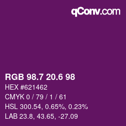 カラーコード: RGB 98.7 20.6 98 | qconv.com