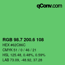 カラーコード: RGB 98.7 200.6 108 | qconv.com