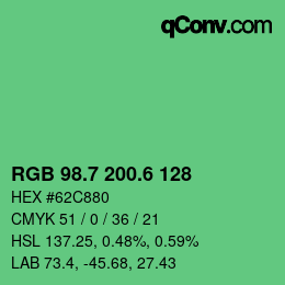 カラーコード: RGB 98.7 200.6 128 | qconv.com