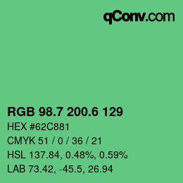 カラーコード: RGB 98.7 200.6 129 | qconv.com