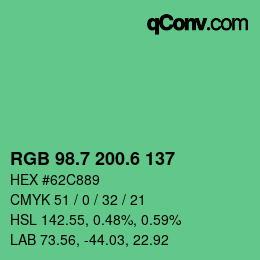 カラーコード: RGB 98.7 200.6 137 | qconv.com