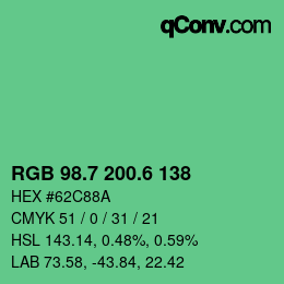 カラーコード: RGB 98.7 200.6 138 | qconv.com
