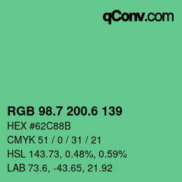 カラーコード: RGB 98.7 200.6 139 | qconv.com
