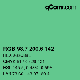 カラーコード: RGB 98.7 200.6 142 | qconv.com