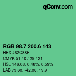 カラーコード: RGB 98.7 200.6 143 | qconv.com