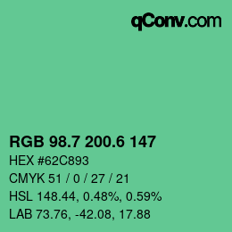 カラーコード: RGB 98.7 200.6 147 | qconv.com