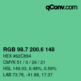 カラーコード: RGB 98.7 200.6 148 | qconv.com