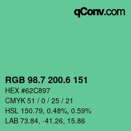 カラーコード: RGB 98.7 200.6 151 | qconv.com