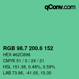 カラーコード: RGB 98.7 200.6 152 | qconv.com
