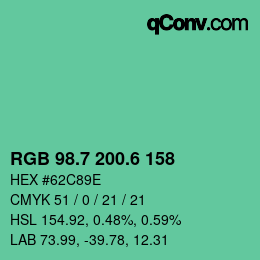 カラーコード: RGB 98.7 200.6 158 | qconv.com