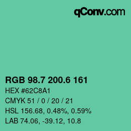 カラーコード: RGB 98.7 200.6 161 | qconv.com