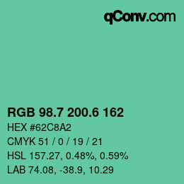 カラーコード: RGB 98.7 200.6 162 | qconv.com