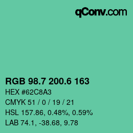 カラーコード: RGB 98.7 200.6 163 | qconv.com