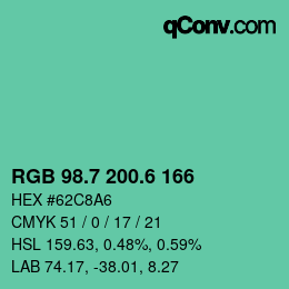カラーコード: RGB 98.7 200.6 166 | qconv.com