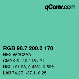 カラーコード: RGB 98.7 200.6 170 | qconv.com