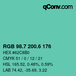 カラーコード: RGB 98.7 200.6 176 | qconv.com