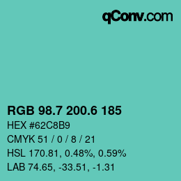 カラーコード: RGB 98.7 200.6 185 | qconv.com