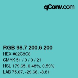 Color code: RGB 98.7 200.6 200 | qconv.com