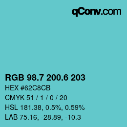 カラーコード: RGB 98.7 200.6 203 | qconv.com