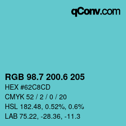 カラーコード: RGB 98.7 200.6 205 | qconv.com