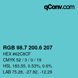 カラーコード: RGB 98.7 200.6 207 | qconv.com