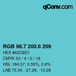 カラーコード: RGB 98.7 200.6 209 | qconv.com