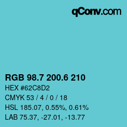 カラーコード: RGB 98.7 200.6 210 | qconv.com