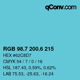 カラーコード: RGB 98.7 200.6 215 | qconv.com