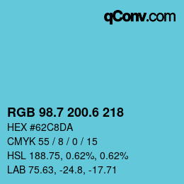 カラーコード: RGB 98.7 200.6 218 | qconv.com