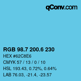 カラーコード: RGB 98.7 200.6 230 | qconv.com