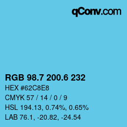 カラーコード: RGB 98.7 200.6 232 | qconv.com